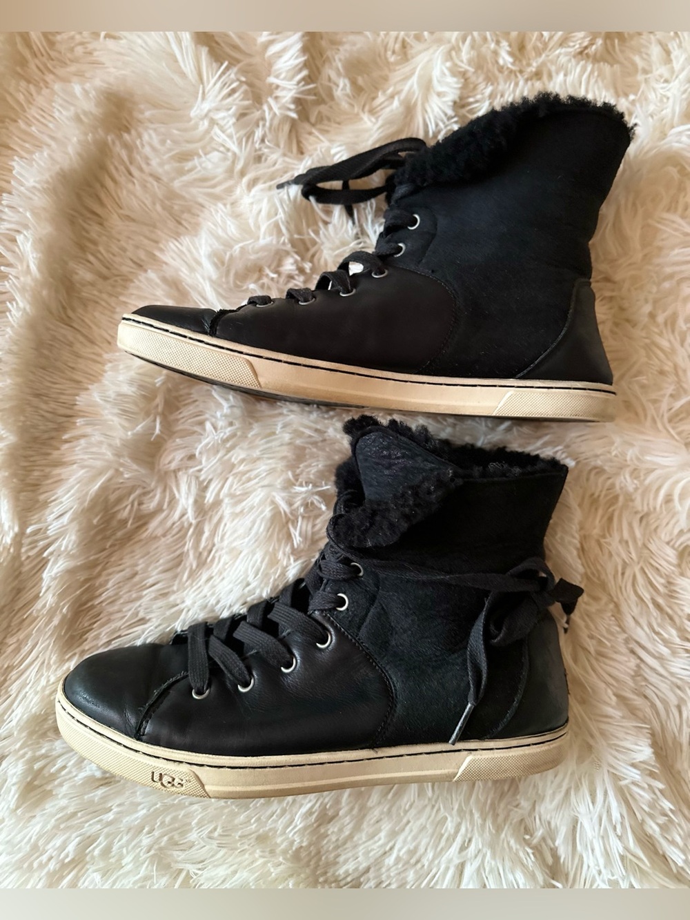 UGG Black Shearling-Lined Lace-Up High Top Sneakers